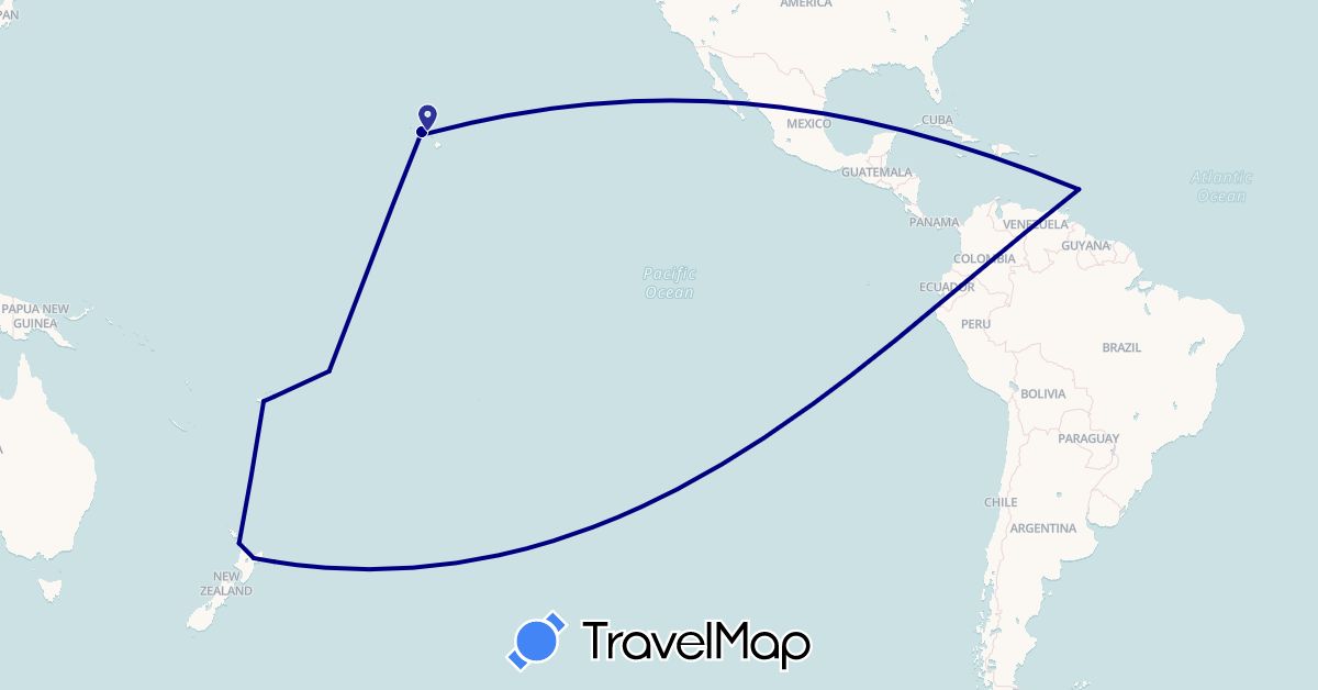 TravelMap itinerary: driving in Barbados, Fiji, New Zealand, United States, Samoa (North America, Oceania)